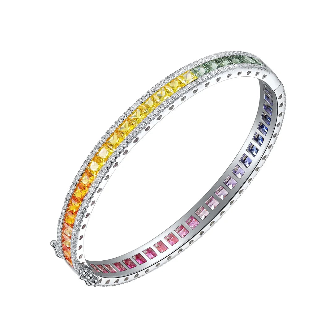 Gemfiori ANSTER Silver Bracelets 925 Sterling Women Colorful Rainbow CZ Corundum Bangle