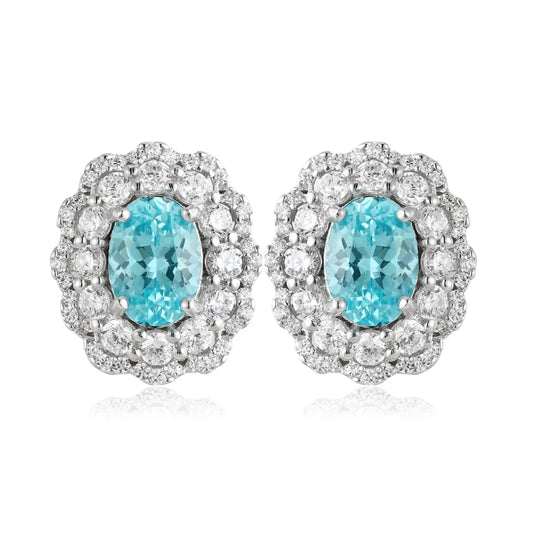 Gemfiori Custom Jewelry Sterling 925 Silver Earring Studs Oval Lab Grown Paraiba Rhodium Plated Women Vintage ODM OEM