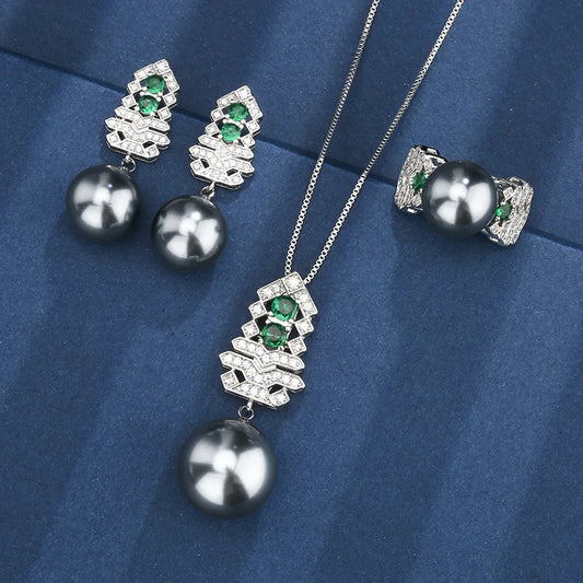 Gemfiori French Retro Pearl Earrings Fashionable Gentle High-end Temperament Niche Design Pendant Jewelry Set