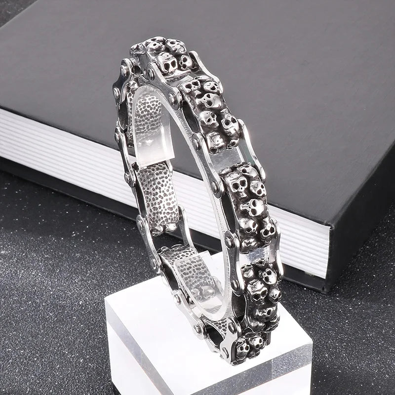 KALEN 240mm Men Punk Stainless Steel Skull Charms Biker Links Bracelet