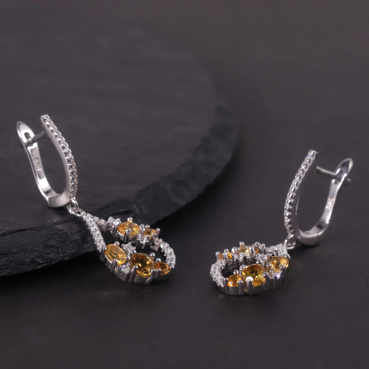 S&S Natural Citrine & White CZ Fine Jewellery Set | 925 Silver Rhodium Plated | Oval Cut | S&S Collection
