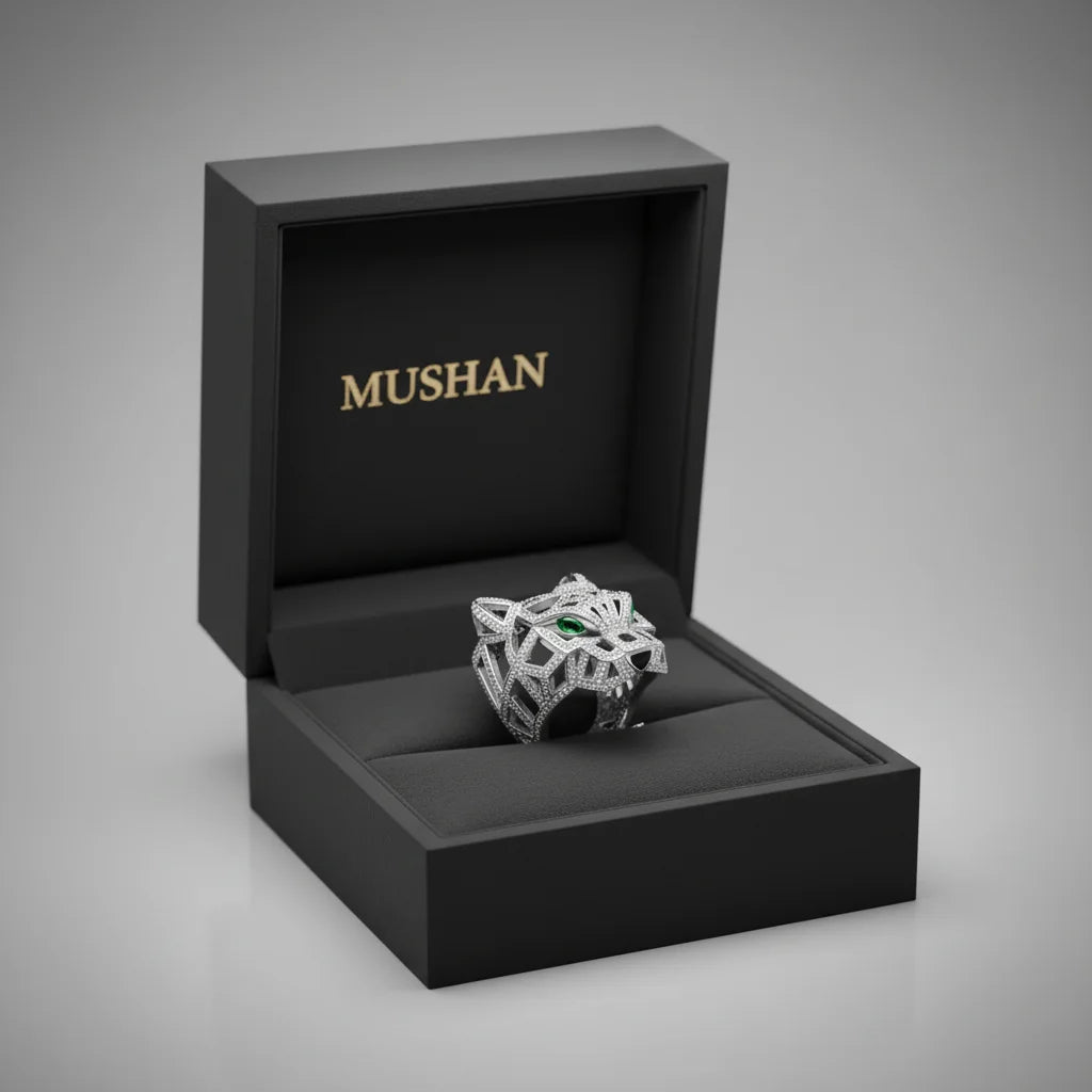 MuShan Jewelry Factory Leopard Head 925 Sterling Silver Rings Bands Women Hollow Design High Carbon Diamond HCD Gemstones Ring