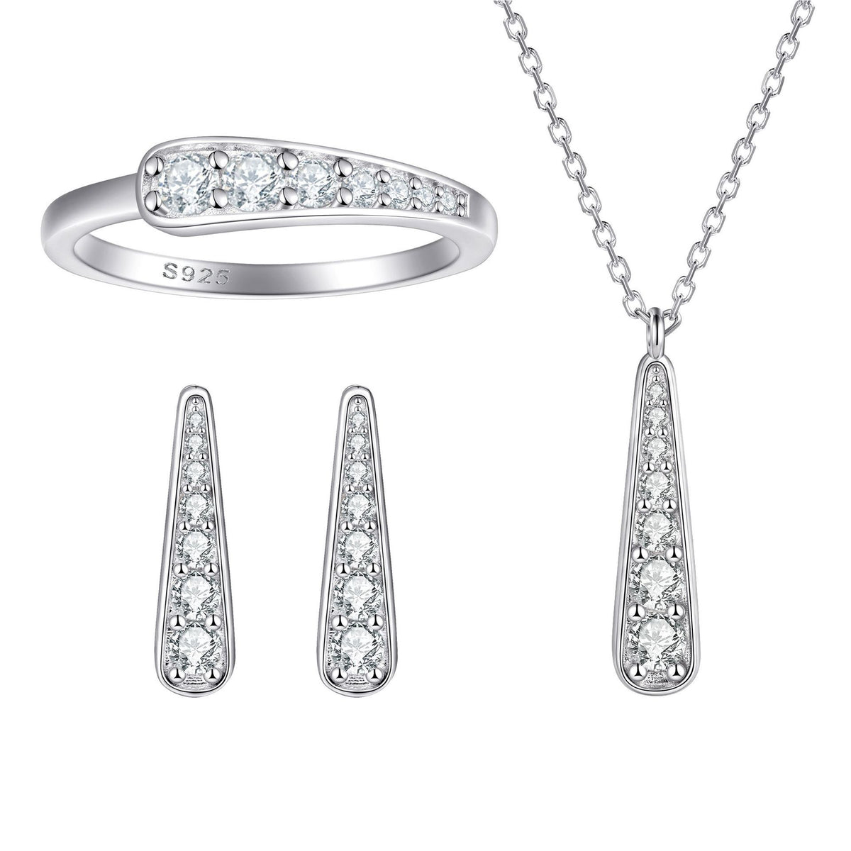 ArtistA New Arriver Fk Jewelry Set S925 Silver Necklace Wedding Wearing Women Rhodium Plated Ring Sparkle Zircon Earring Accessory