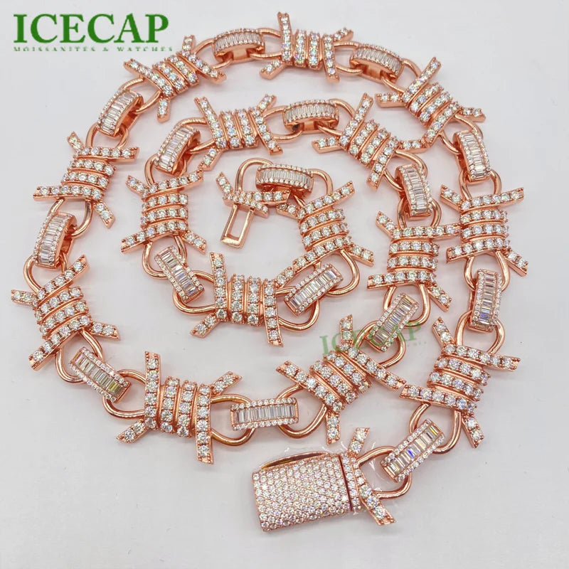 Icecap 20mm Personalized Cuban Chain Jewelry Set Iced Out VVS Moissanite Diamond Necklace and Bracelet for Rapper Hip Hop Chain