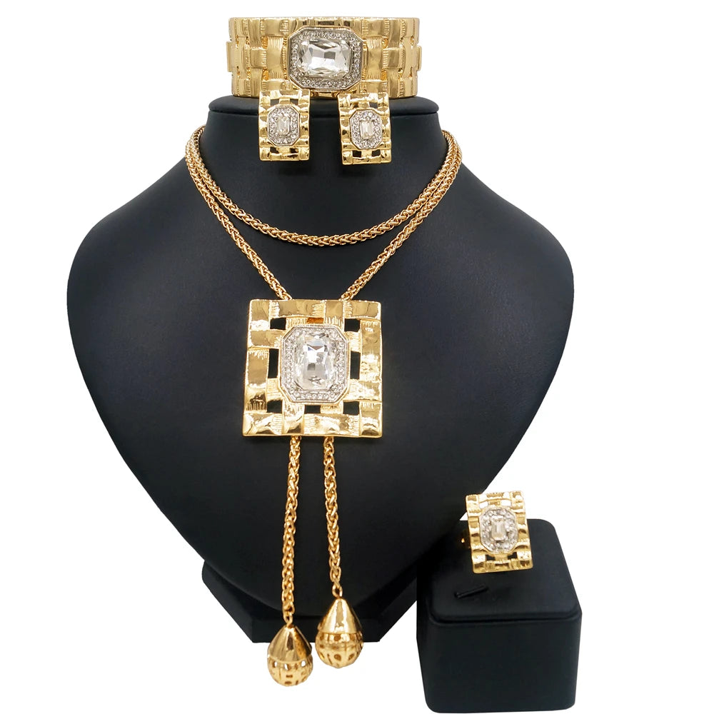 Zhuerrui Luxury Large Zircon Copper Jewelry Set Italian Golden Blue Necklace Set Serpentine Crystal Collar Jewelry Set HA0018