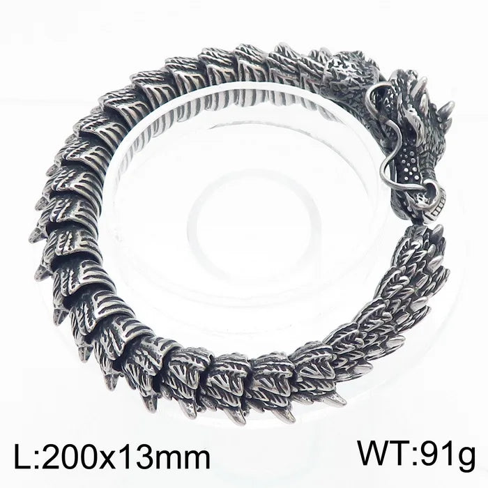 KALEN 210mm Men Punk Stainless Steel Links Bracelet With Vivid Chinese Dragon Head Clasp