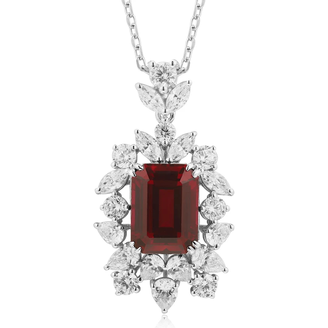 Gemfiori Anster 925 Sterling Silver High-quality Cultivated Ruby Necklace - Suitable for Parties or As a Gift