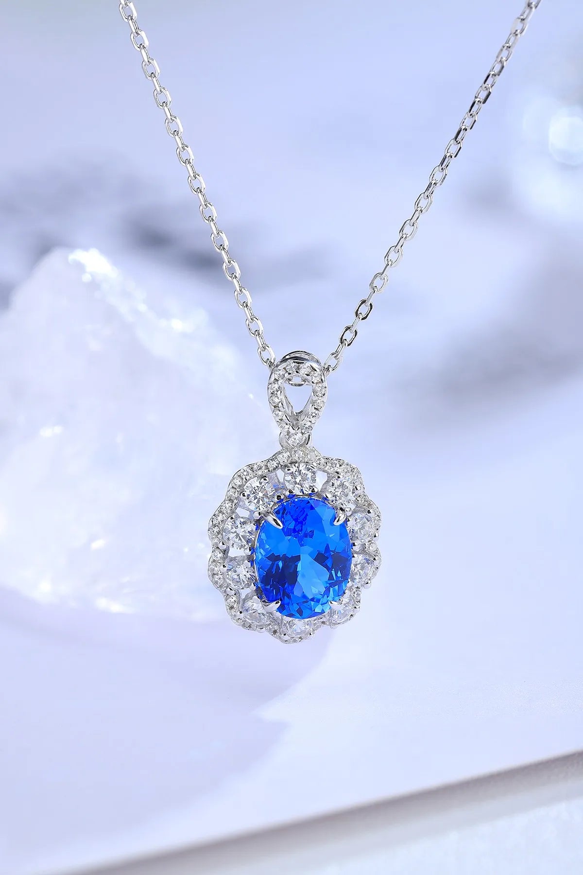 Gemfiori Anster 925 Sterling Silver High-quality Cultivated Cobalt Spinel Necklace - Suitable for Parties or As a Gift