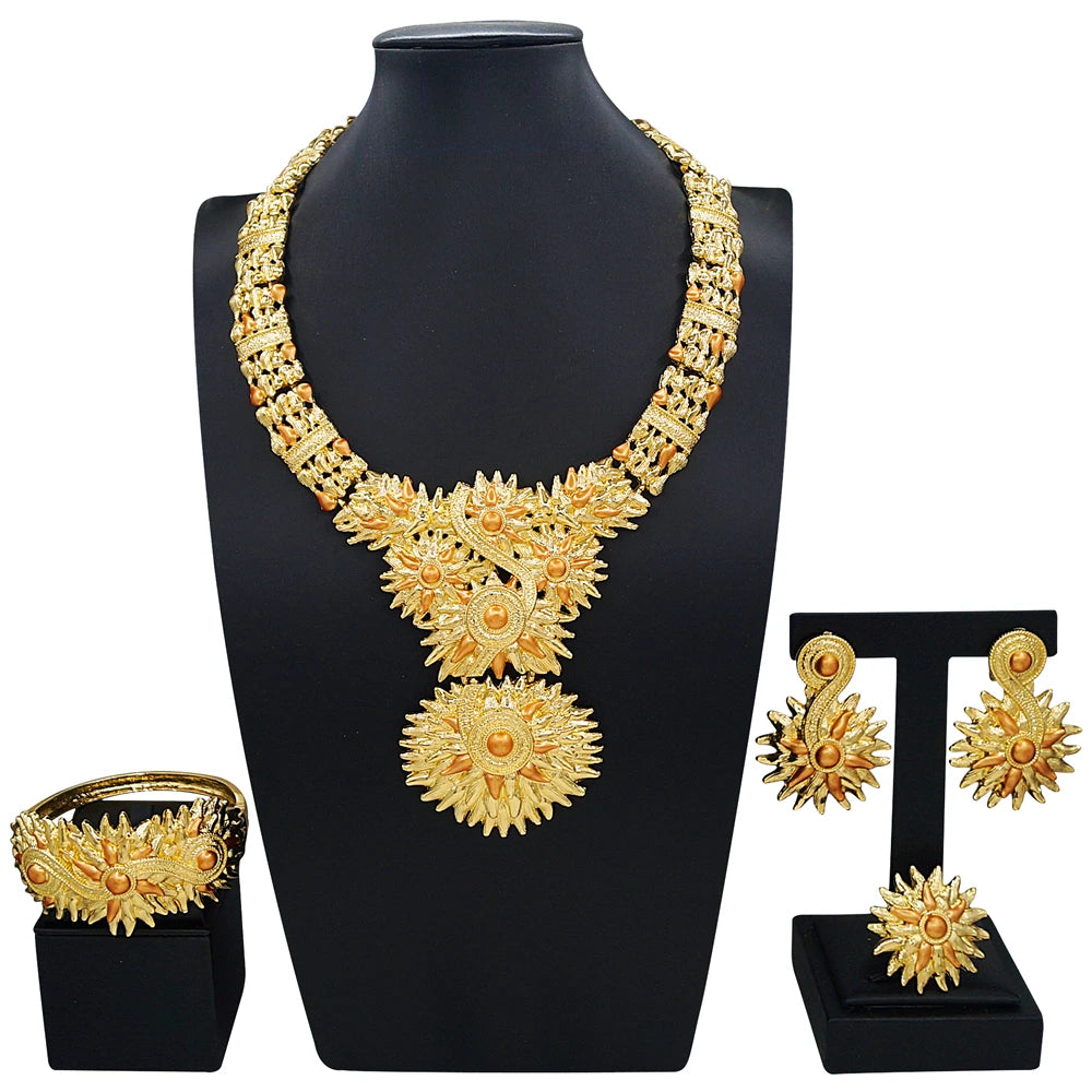 Zhuerrui's Latest Luxurious Gold-plated Jewelry Four-piece Set, Exquisite and Textured Designer Jewelry, African Wedding Gift