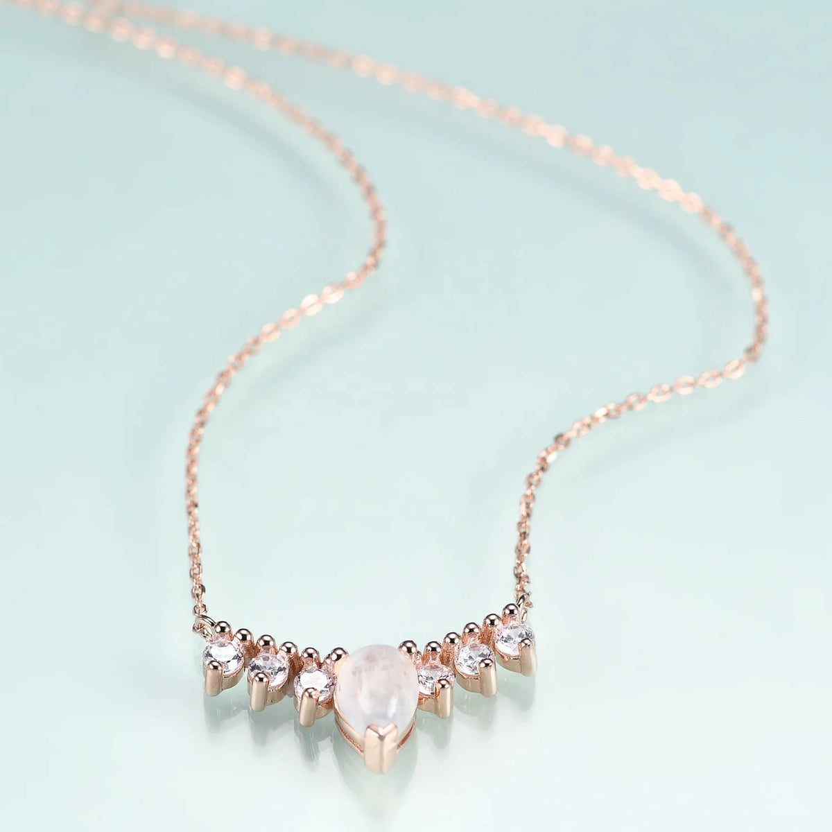 ArtistA OL1039N Abiding Fashion 925 Sterling Silver Rose Gold Plated White Cz Pear Cut Rainbow Moonstone Colored Nano Gemstone Necklace