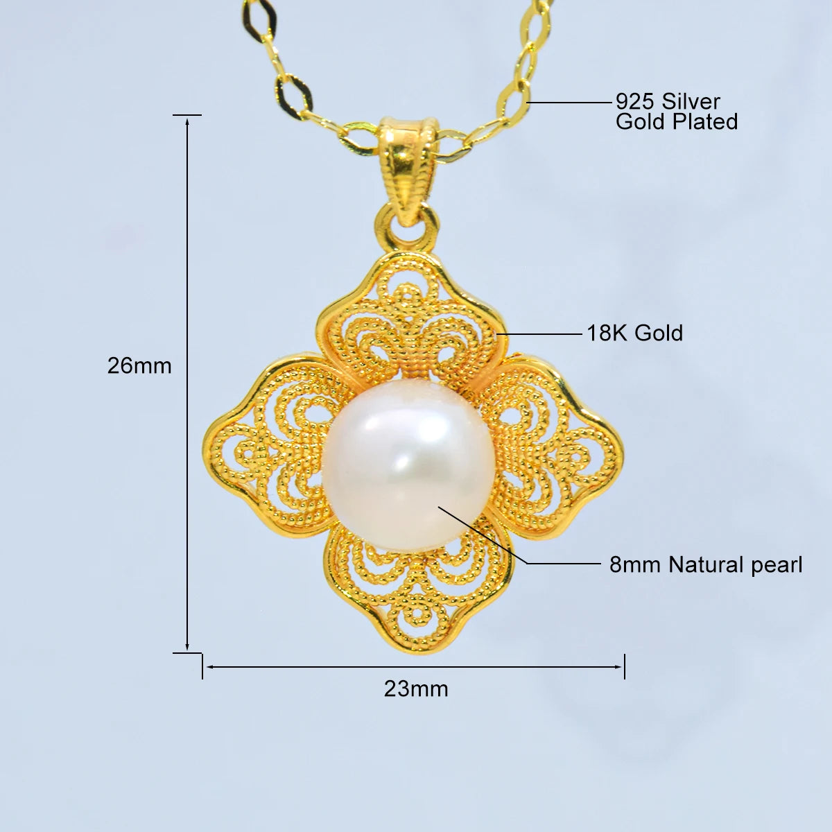 Gioiellieri Fine Jewelry Vintage Victorian Style Natural Pearl Rhombus 5d AU750 Pendant Gold Necklace 18K
