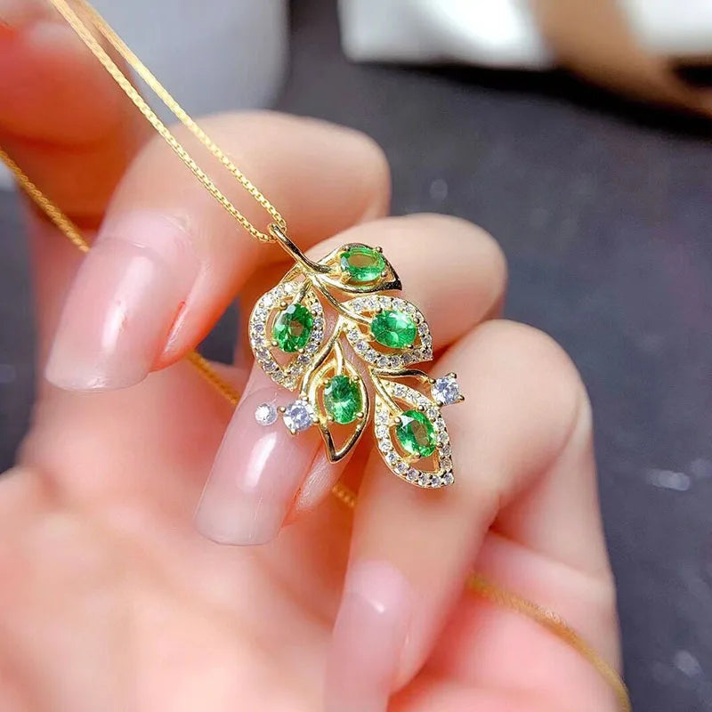 Gioiellieri Vintage 925 Sterling Silver Oval Cut Emerald Pendant Necklace Gold Plated Classic Style Party & Wedding Jewelry
