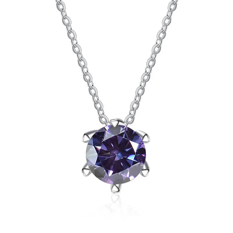 Factory Custom Minimalist 925 Sterling Silver Six Claw Set Round Cut 1 Carat Colorful Moissanite Pendant Necklaces Women