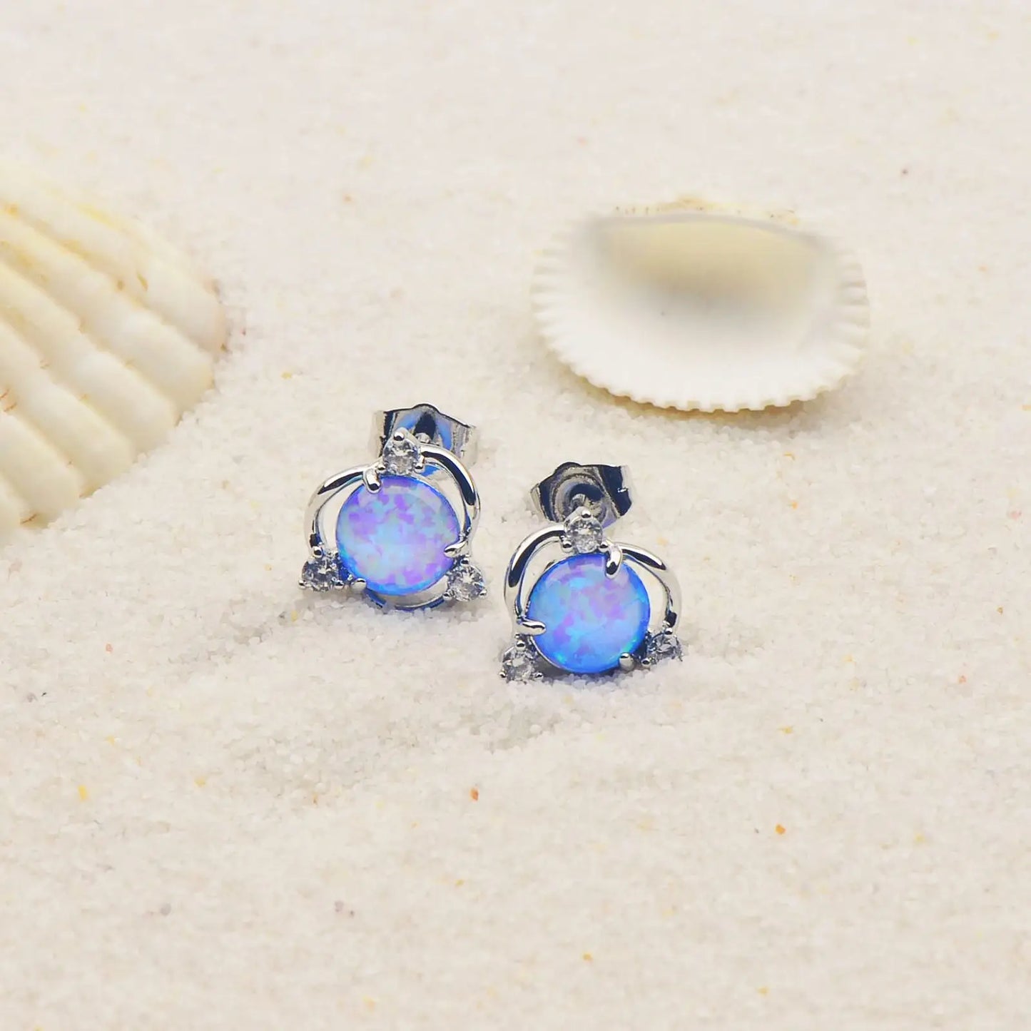 Geometric Opal Earrings - Blue Fire Opal Solitaire & CZ Accent Design | Elegant Formal Jewelry Bulk Gifts