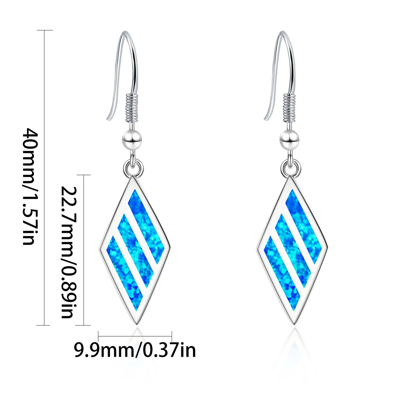 Geometric Opal Drop Earrings - Blue Fire Opal Solitaire & CZ Accent Design | Elegant Formal Jewelry Bulk Gifts