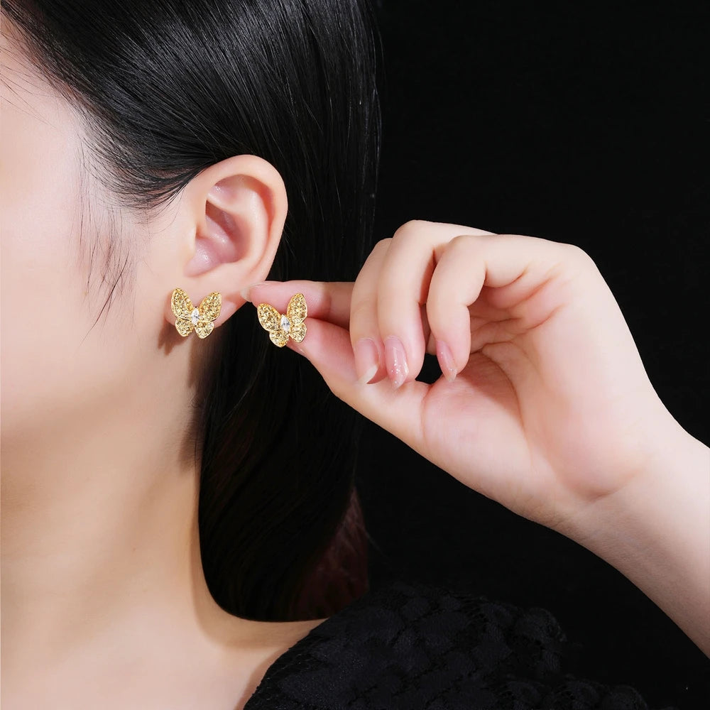MUSHAN Jewelry Factory S925 Sterling Silver Butterfly High End High Carbon Diamond Jewelry Stud Earrings for Women Are Niche