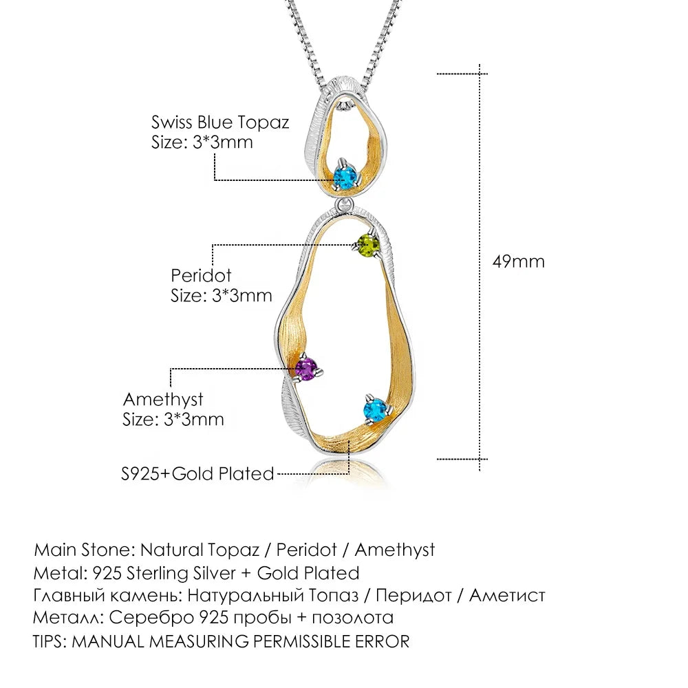 ArtistA Abiding Geometric Custom 925 Sterling Silver Blue Topaz Amethyst Peridot Gemstone Gold Plated Pendant Necklace