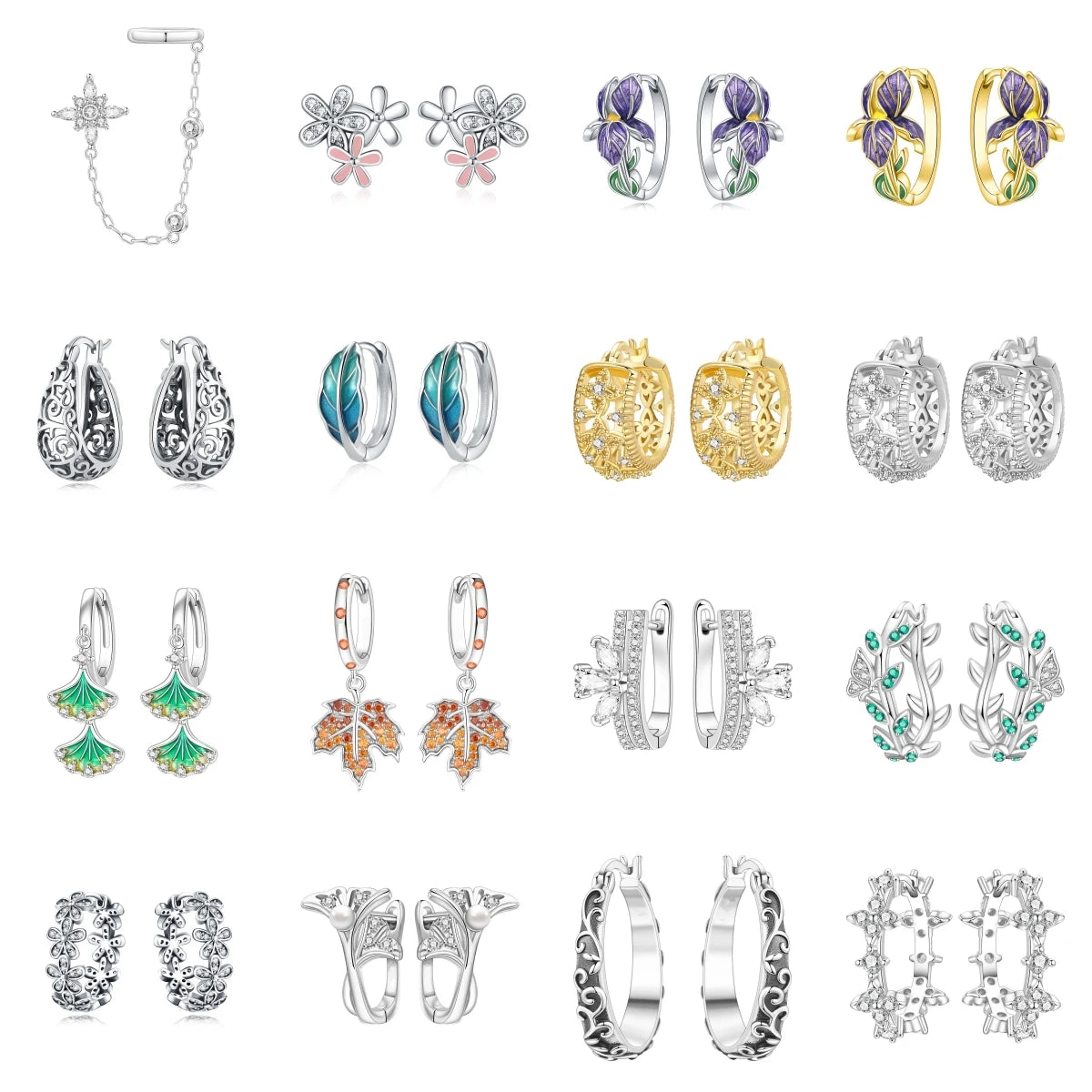 S&S Zircon Plant & Maple Leaf Hoop Earrings — S&S Collection