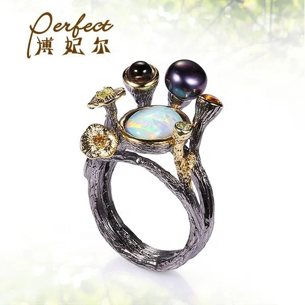 Antique Opal Stone 925 Sterling Silver Simple Finger Ring