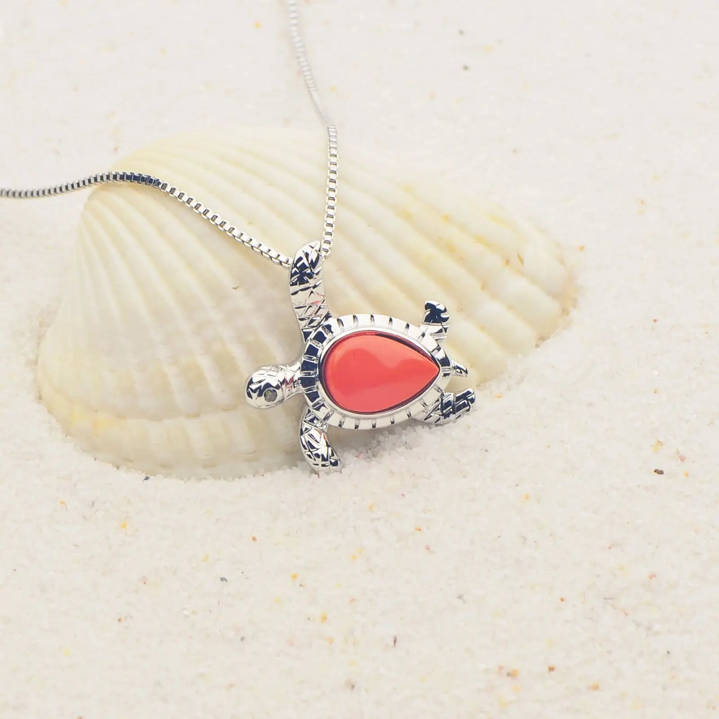 Coral TurtlePendant Necklace-Copper Sweater Chain Link Chain Wholesale Jewelry