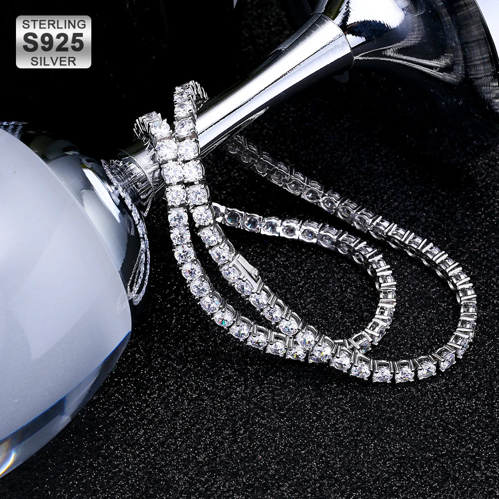 Pass Diamond Tester 4mm Iced Out Bracelet Necklace Hip Hop Jewelry VVS 925 Sterling Silver Moissanite Tennis Chain for Women MEN