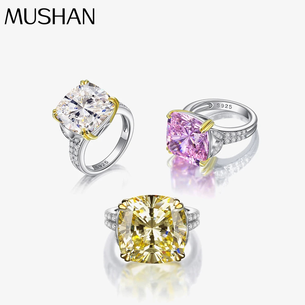 MuShan Jewelry Factory 2026 New S925 Sterling Silver Ring High Carbon Diamond 14*14 Diamond Ring Is Selling Well Across Borders