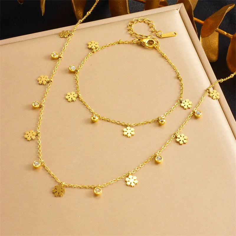 Gold Charm Necklace & Bracelet Jewellery Set | Crown, Flower, Lightning, Butterfly & Round