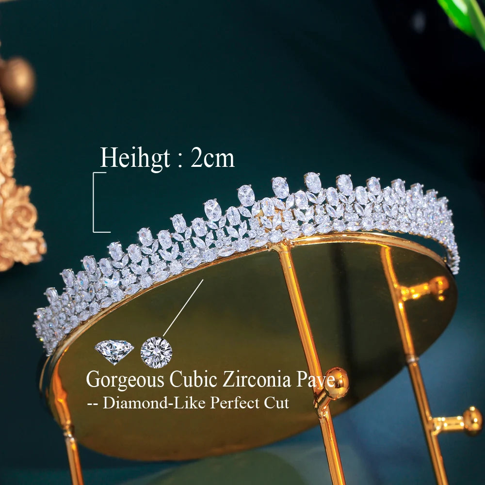 Shiny Cubic Zirconia Flower Leaf Shape Elegant Luxury Headpiece Bridal Tiara Crown for Women Wedding Hair Jewelry Accessories