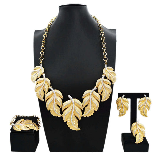 Zhuerrui Beautiful Bridal Good Jewelry Sets Latest Silver Leaf Shape Necklace Jewelry Set Favors Woman Costume Pendant H00747