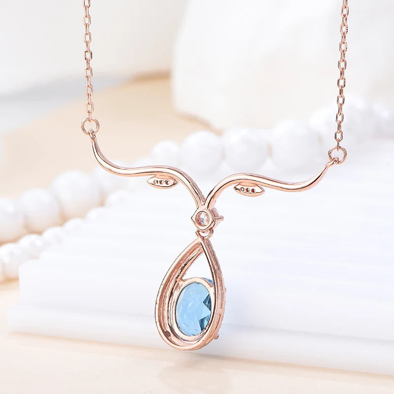Gioiellieri Factory Supply High Quality 925 Sterling Silver Women's Rose Gold Plated Natural Topaz Choker Pendant Necklace Anniversary Party
