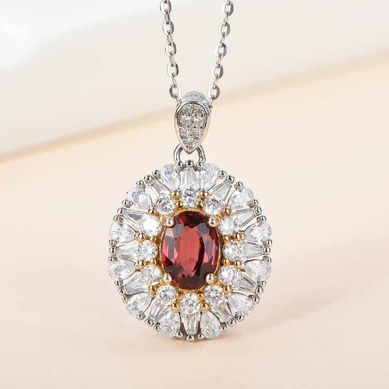 Gioiellieri Natural Garnet Oval Cut Claw Setting Rhodium 925 Sterling Silver Women's Luxury Solitaire Pendant Necklace High-end Customized