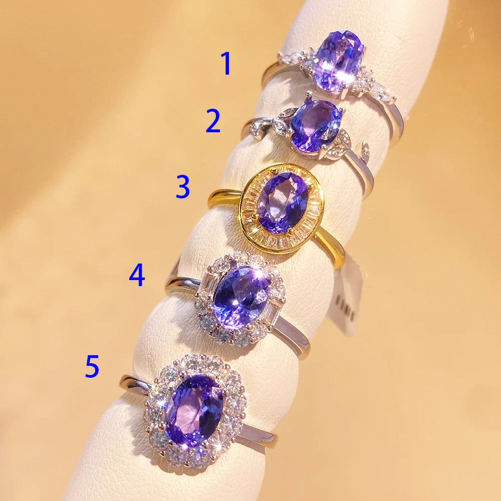 Gioiellieri S925 Sterling Silver Oval Cut Natural Tanzanite Rhodium Classic Ring-CMA Certified Sparkling Gemstone Evening Party Jewelry