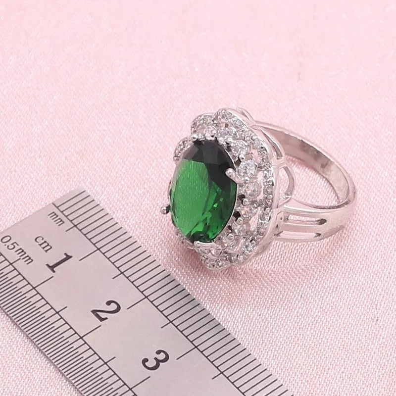 XOTICA Luxury Custom Jewelry Sets for Women Silver Necklace Earrings Ring Bracelet with Green Semi-Precious Stones Wedding Gift