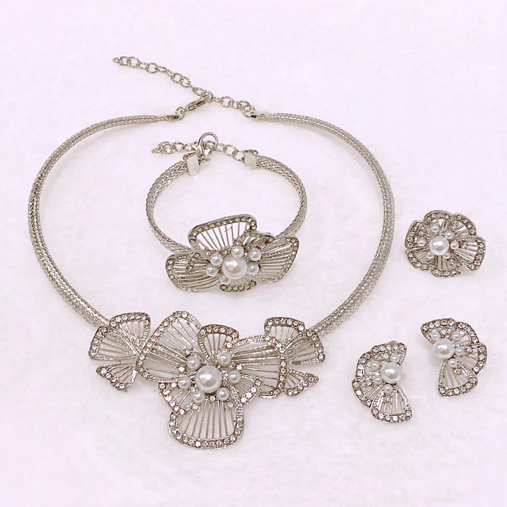 Zhuerrui  Women's Luxury Gold Plated Flower Jewelry Set Nigeria Cocktail Party Pearl Jewelry Sets Bridal Wedding Set X0004330