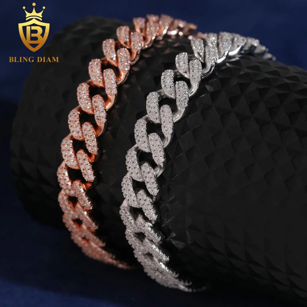 Rapper Hip Hop Mossanite Jewelry 3 Styles 10mm 13mm 925 Sterling Silver  VVS Moissanite Iced Out Cuban Link Bracelet for Mens