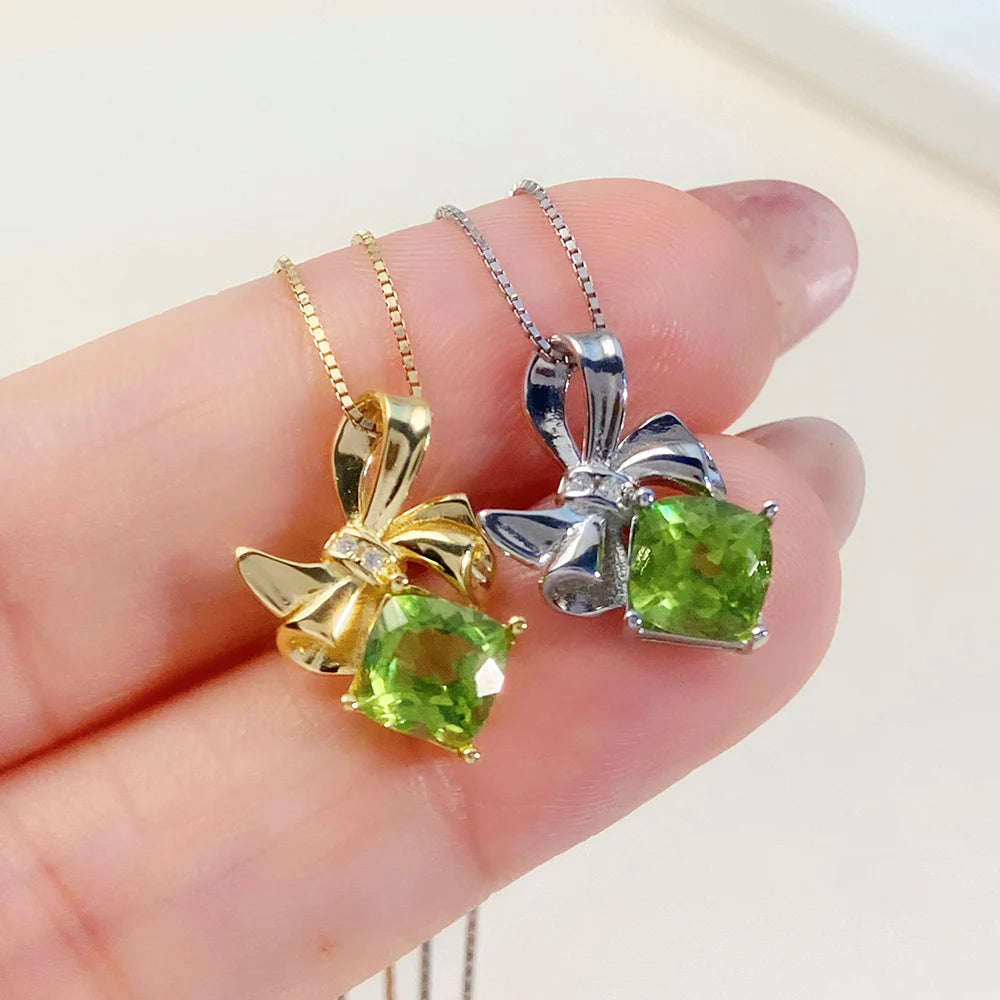 Gioiellieri Sterling Silver Peridot Necklace with Natural Green Stone for Women S925 Fine Jewelry Elegant Gemstone Pendant Gift Idea