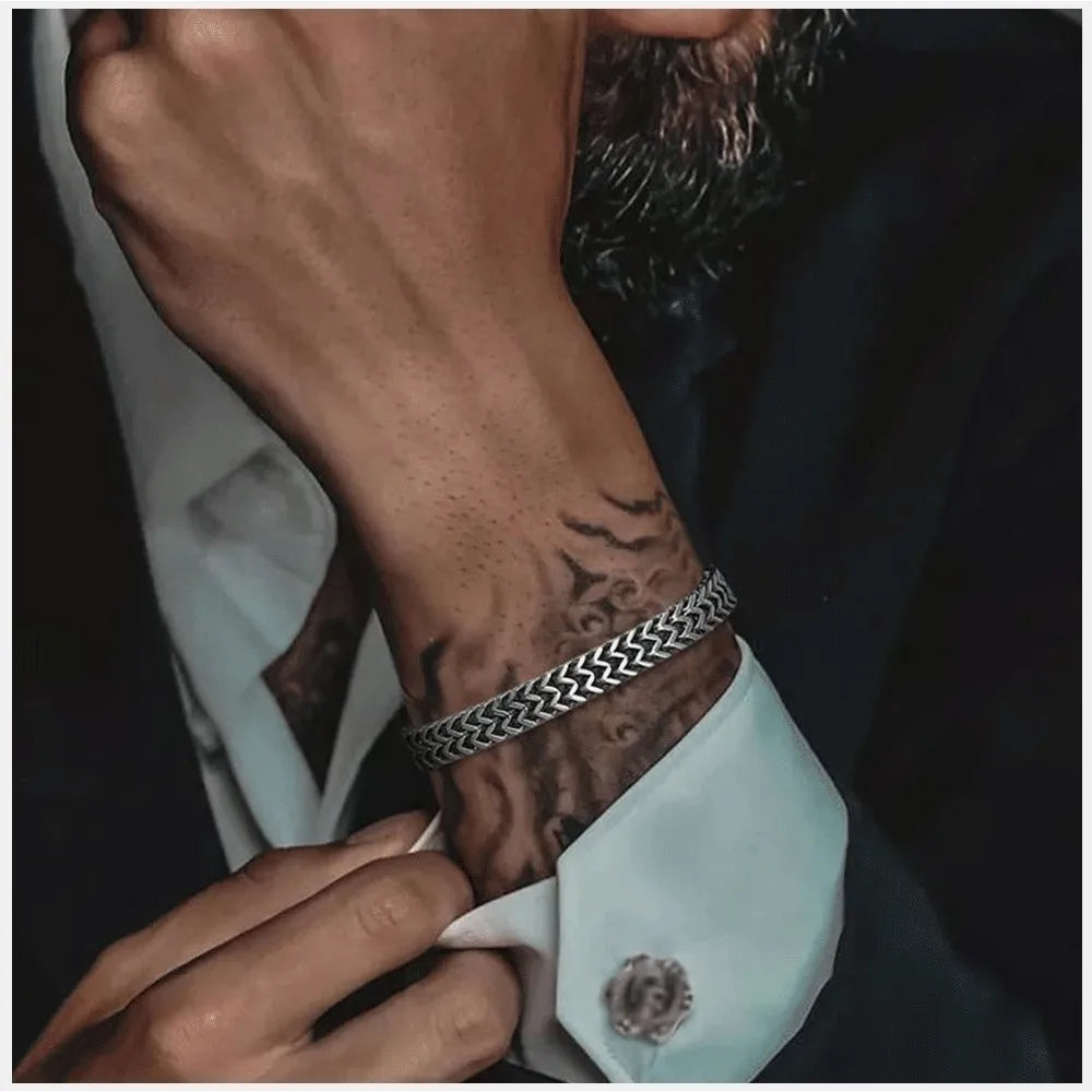 REBEL Stylish Stainless Steel Foxtail Chain Bracelet for Men Double Franco Link Chain Bracelets Jewelry