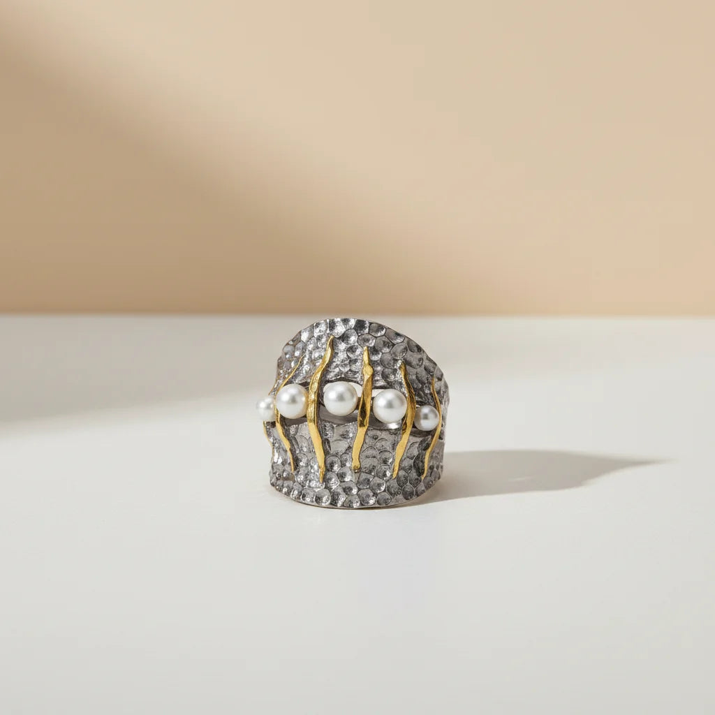 Freshwater Pearl Ring Gift Natural Temperament Goddess Birthday With Gold Plated Design 925 Sterling Silver Jewelry