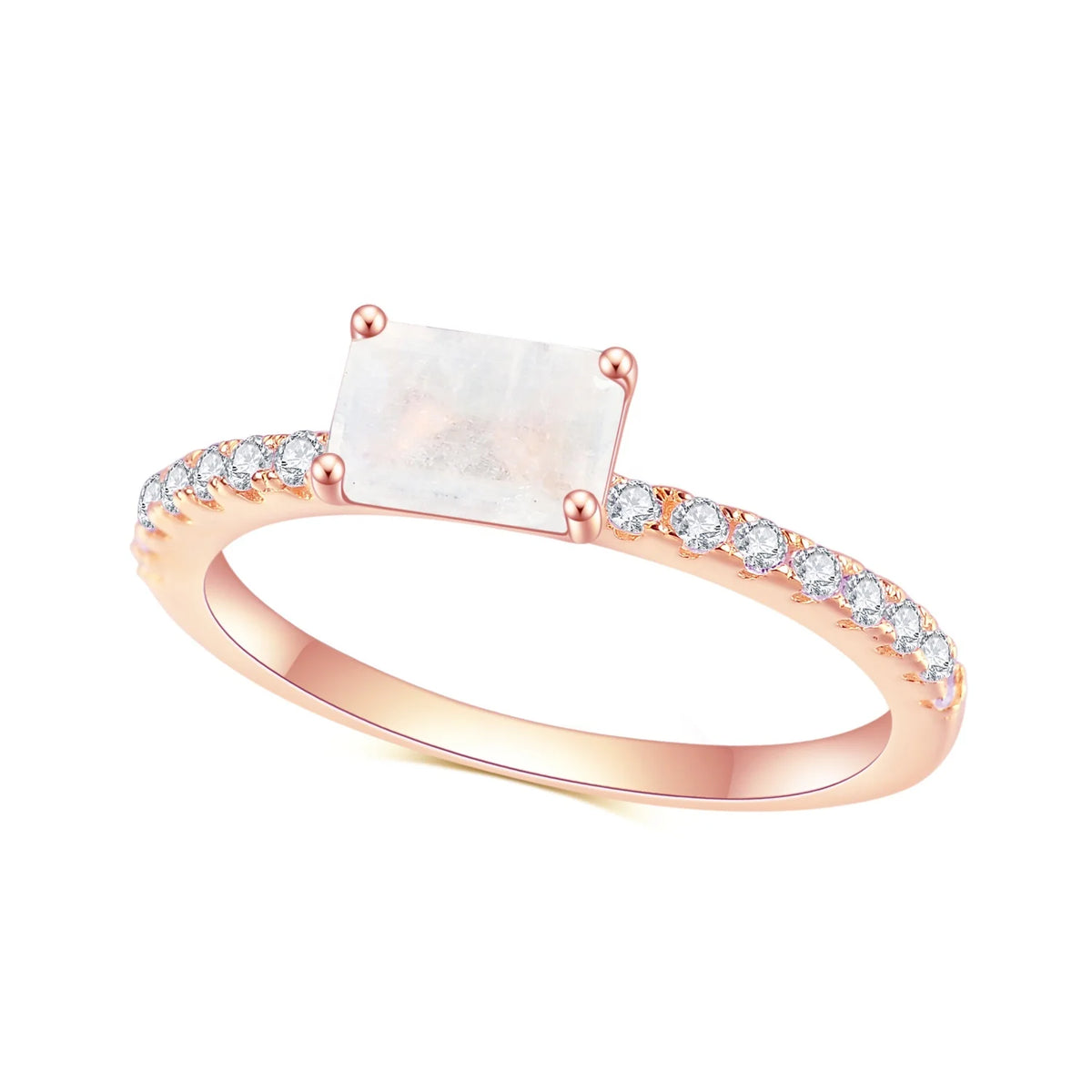 Gemfiori Abiding Fine Jewelry Delicate Fashion Rainbow Milky Moonstone Gemstone Ring Jewelry for Women
