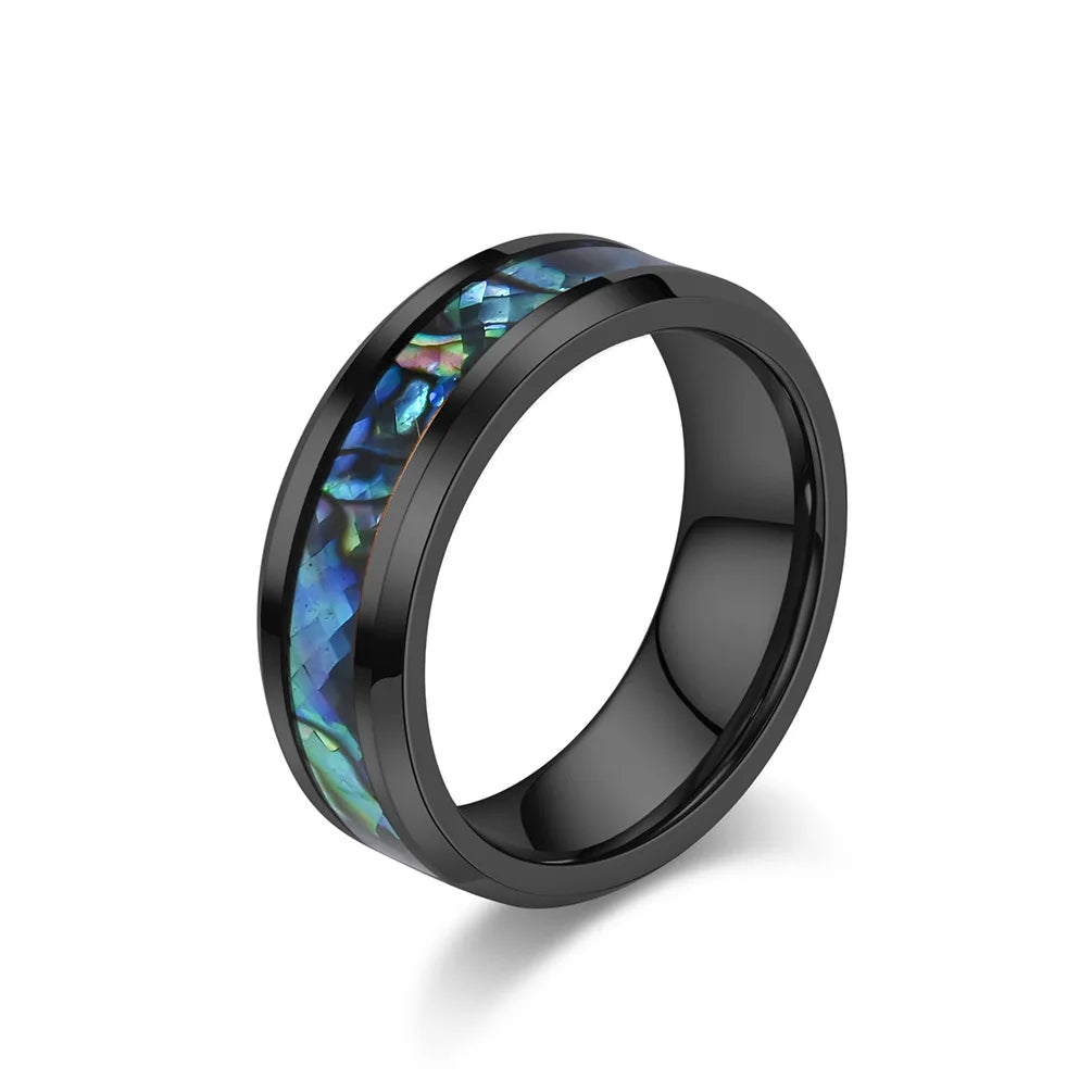 Tungsten Steel Inlaid Abalone Shell High-Level Fashion Couple's Ring