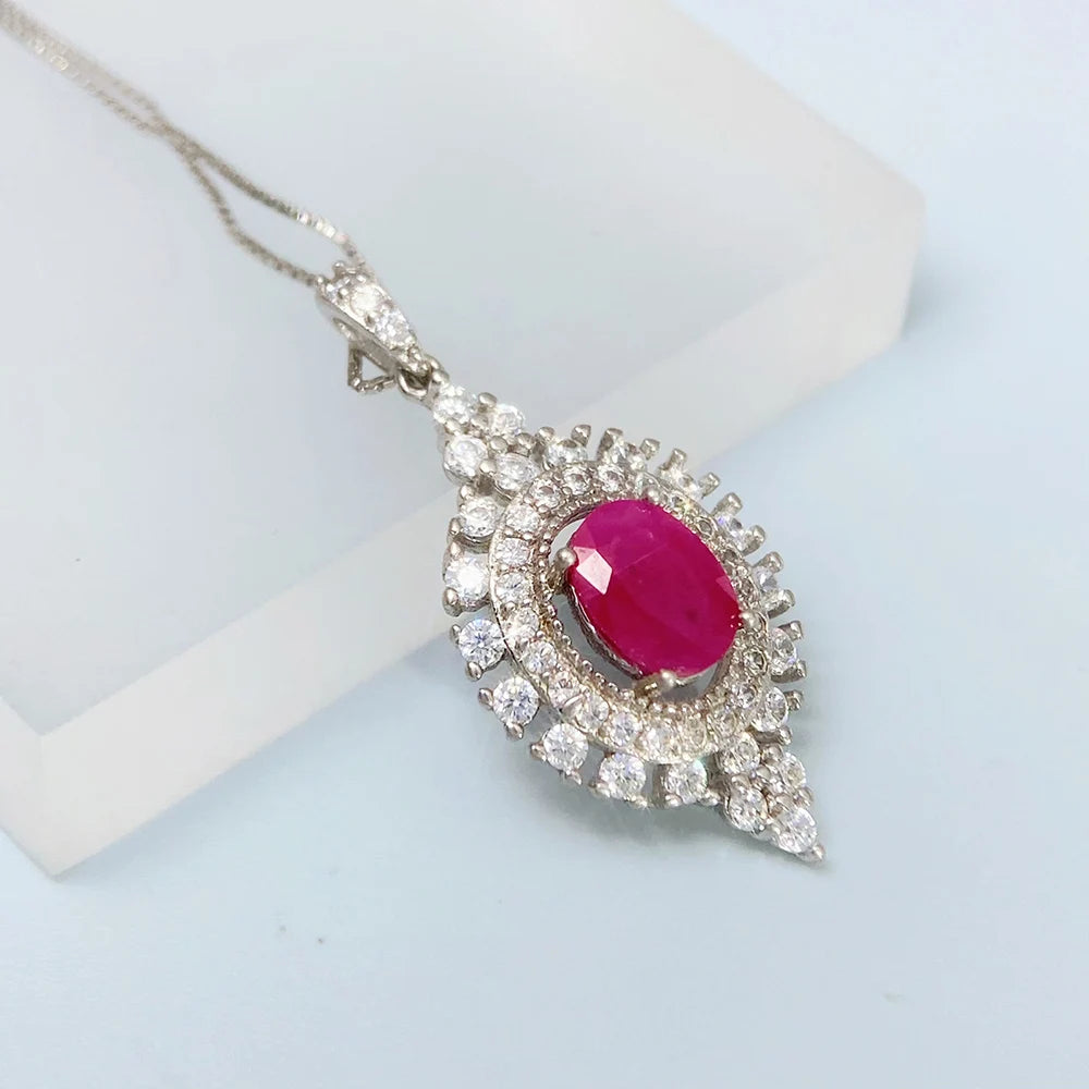Gioiellieri 925 Silver Ruby Pendant with Natural Red Gemstone for Women July Birthstone Fine Jewelry Wedding Engagement Fashion Jewelry Gift