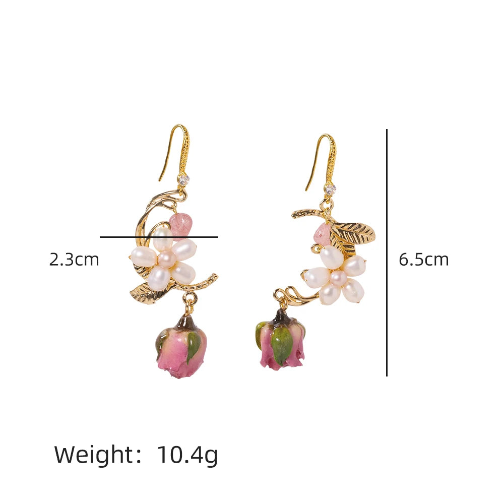 Natural Freshwater Pearl Drop Gel Flower Earrings Korean Style Women Luxury Jewelry Fashion Ladies and Girls Gift GE1524