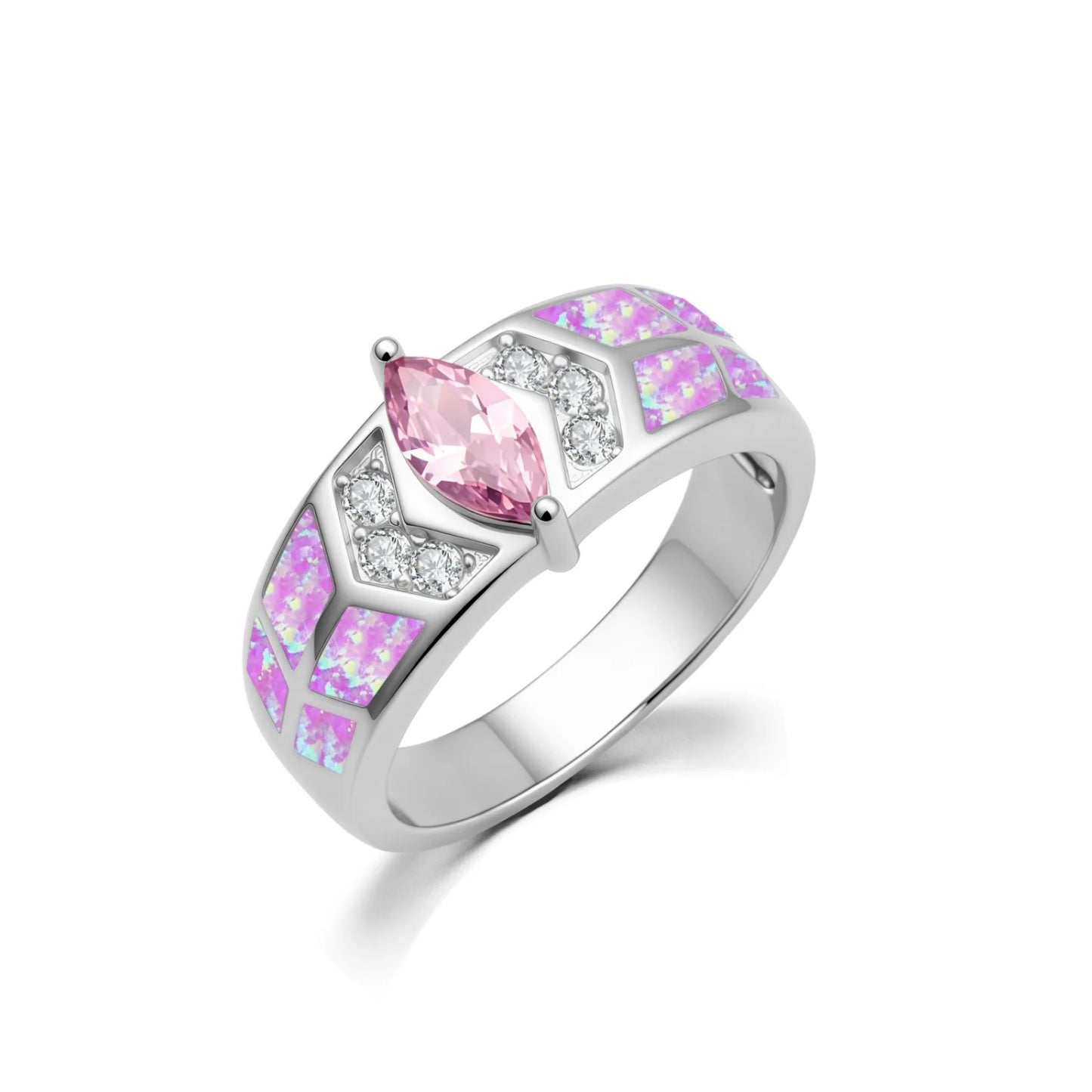 Rhombus Opal Twisted Ring | Iridescent Gem Inlay Band | Nature-Inspired Fashion Jewelry for Women Trendy Wear