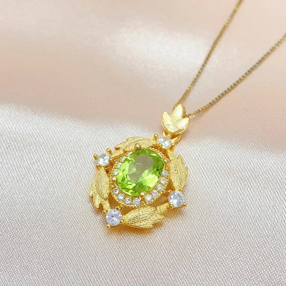 Gioiellieri Luxury 925 Sterling Silver Oval Cut Natural Peridot Charm Pendant Fashionable Party Gift Jewelry for Women Gold Plated OEM/ODM