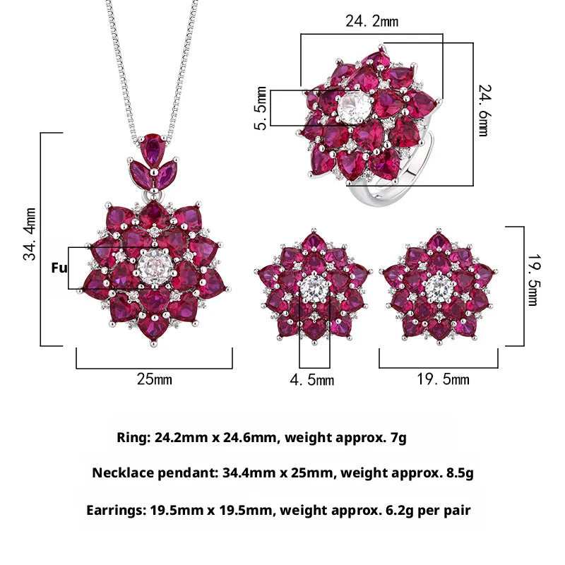 Wholesale Eco-friendly Copper Micro Pave Pink Zircon Floral Pendant Earrings Ring Set Female Jewelry Set for Women's Daily Wear