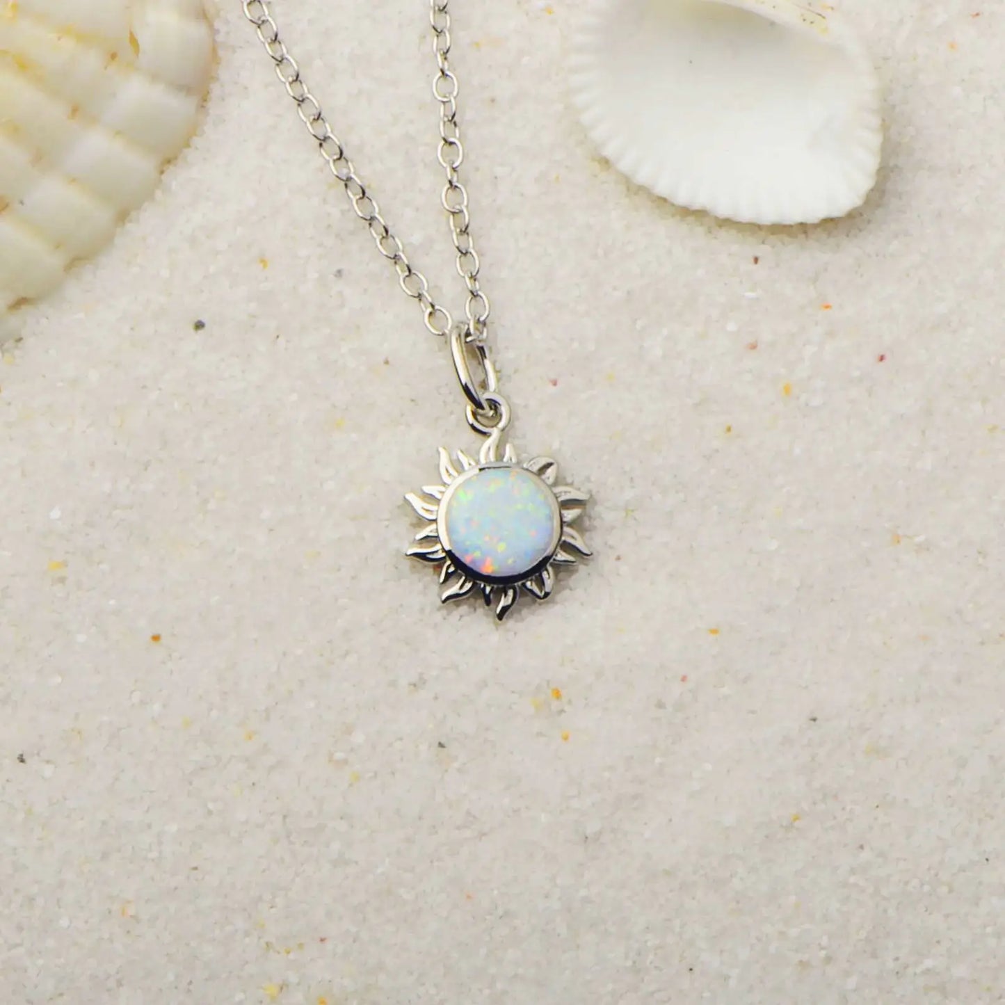 Hawaii Beach The Sun Women's Lab Created Opal Silver Plated Copper Alloy Box Chain Necklace for Anniversary