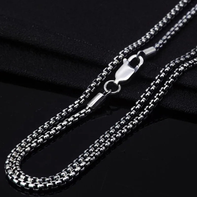 REBEL VIKING 925 Sterling Silver Retro Box Chain Necklace