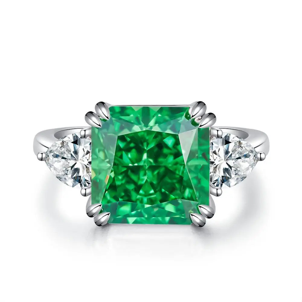 Wholesale 925 Sterling Silver Emerald 5A 8A Zirconia Ring Women Engagement Wedding Rings Custom Jewelry Manufacturing Supplies