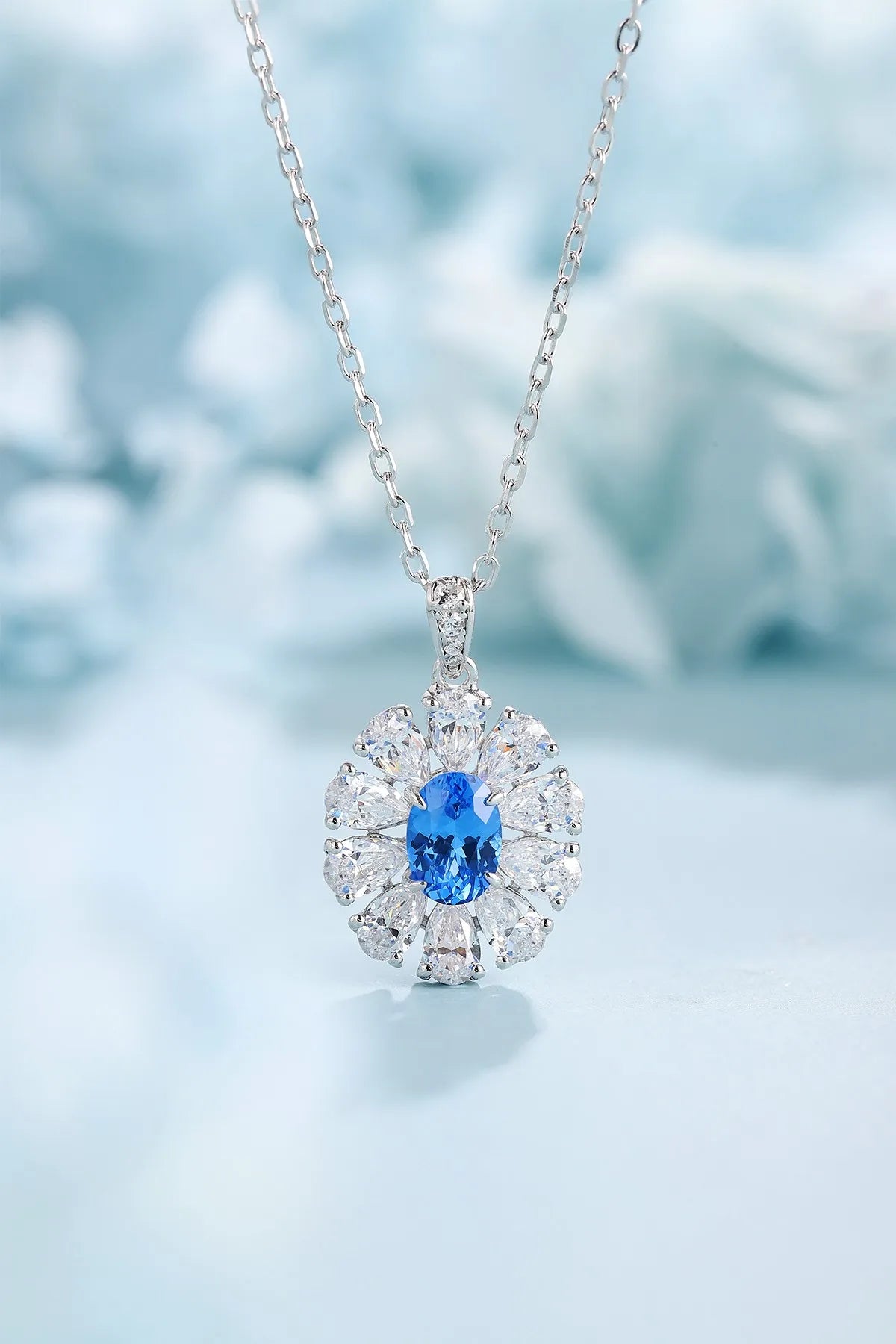 Gemfiori Anster 925 Sterling Silver High-quality Cultivated Cobalt Spinel Necklace - Suitable for Parties or As a Gift