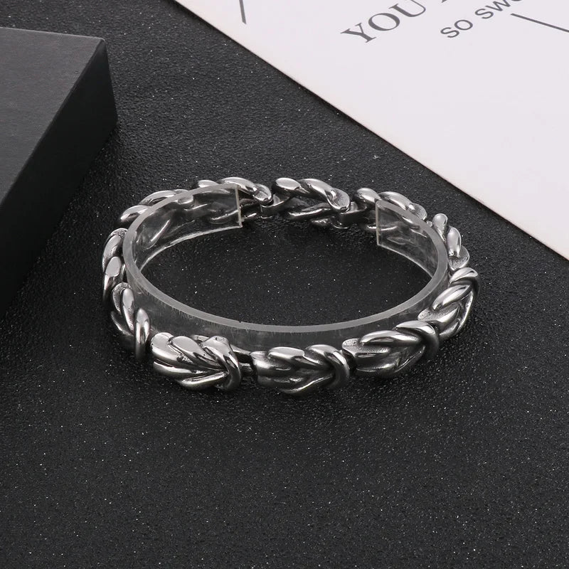 REBEL 210mm Men Original Worn Effect Stainless Steel Knot Shape Links Bracelets